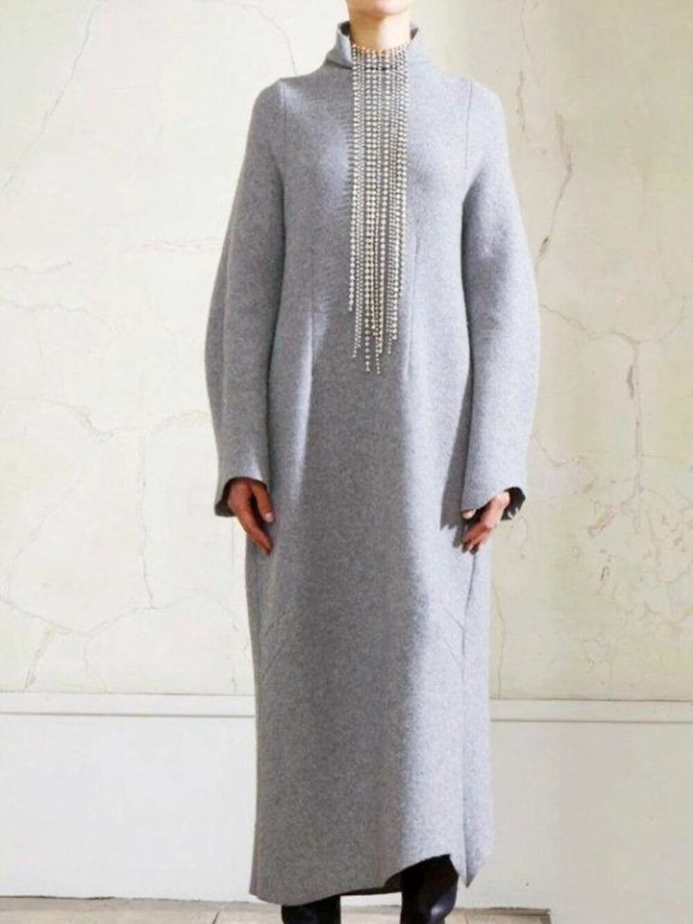 H&M x MAISON MARTIN MARGIELA Grey 100% Wool Mock Neck Sweater Dress, Size XS